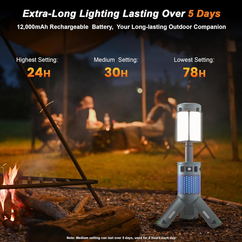 LUXMO PREMIUM Camping Lights, Rechargeable Telescopic Camping Lights with Stand,12,000mAh Camping Lanterns & Lights with RGB, Magnetic Base, Portable Flashlights for Camping, Hiking, Emergency - Image 5